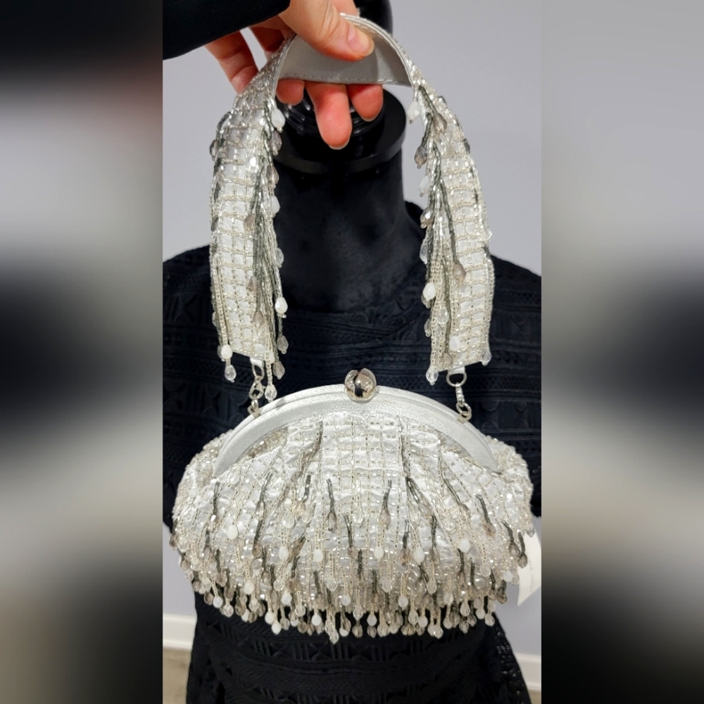 White beaded ball gown handbag